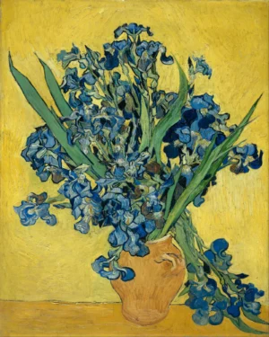 Vincent Van Gogh | EVG017 | Vase with Irises Against a Yellow Background (1890)