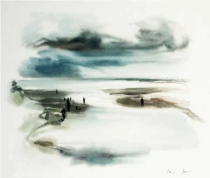 Von Klaus Meyer-Gasters | Li1392 | Aquarell Angler in der Lagune (Camargue)