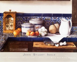 John Stuart Ingle | Li1535 | Still life with red wings crocks