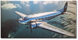 AS600877901 B12060 | Vintage DC-3 Plane in Flight Over the Ocean
