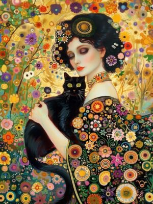 Ludwig Maun | MA.KLI2 | Woman in Garden with Black Cat (Klimt Style)