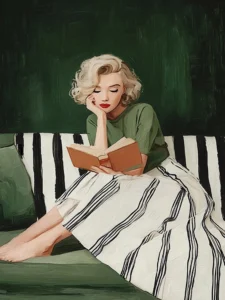 Catty (Catty_studio) | MA.CHAD-104 | Marilyn Monroe Reading on Green Sofa