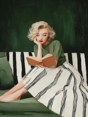 Catty (Catty_studio) | MA.CHAD-104 | Marilyn Monroe Reading on Green Sofa